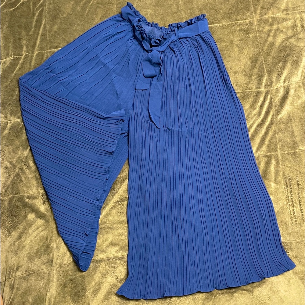 Sweet Rain Navy Blue Pleated Wide Pants